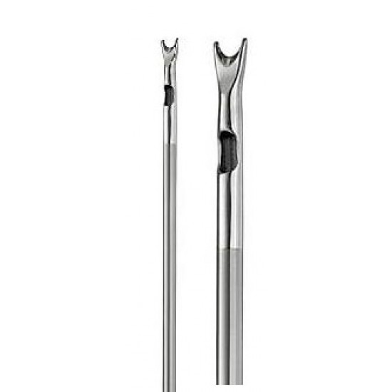 Toledo Liposuction Cannula, one central hole, Fork shaped, rounded tips, dissecting surface between tips